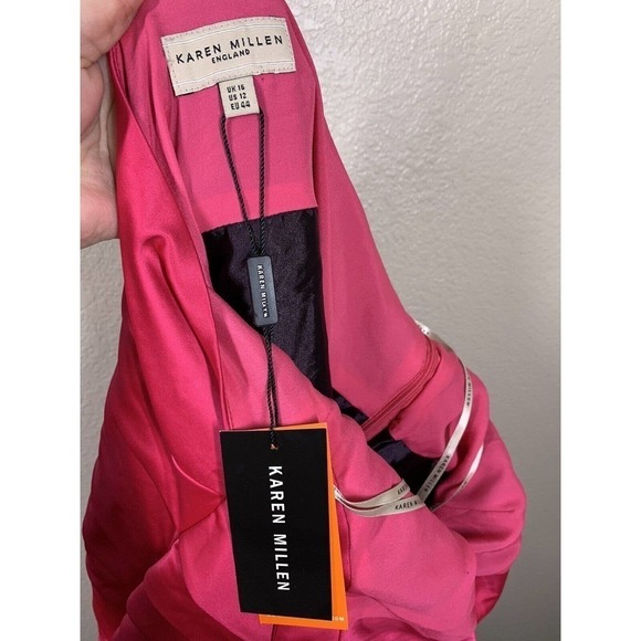 Karen Millen Pink Silk Blend Halter Dress Size 12 Ruffles - Picture 4 of 5